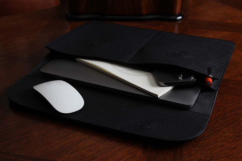 Atelier/C 'FLAP' Leather Hand Bag for MacBook 13 & 14 inch 'NOIR'