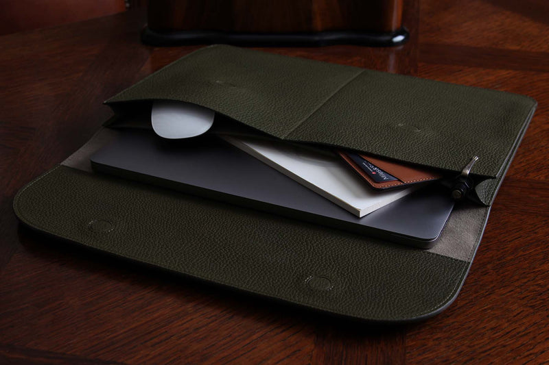 Atelier/C 'FLAP' Leather Hand Bag for MacBook 13 & 14 inch  'OLIVE'