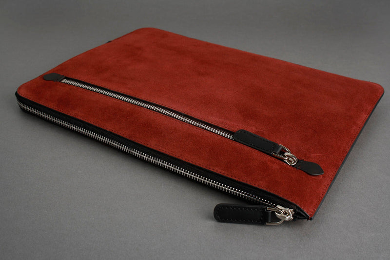 Earth/C 'Zip Folio' Suede and Leather Hand Bag for MacBook 13 inch & 14 inch  'MAROON'