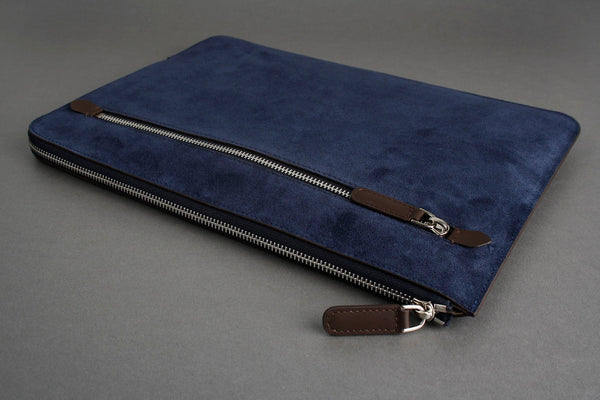 Earth/C 'Zip Folio' Suede and Leather Hand Bag for MacBook 13 inch & 14 inch    'NAVY'