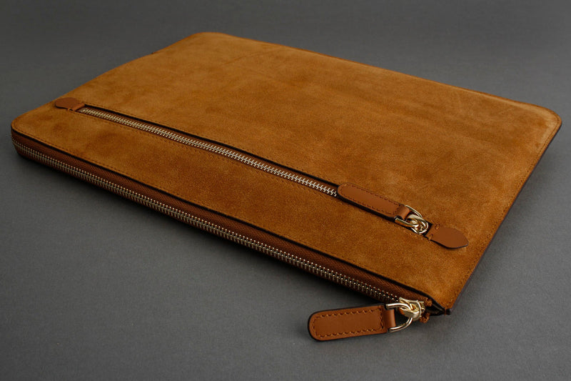 Earth/C 'Zip Folio' Suede and Leather Hand Bag for MacBook 13 inch & 14 inch  'MUSTARD'