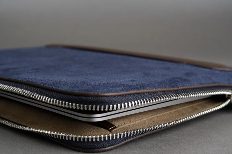 Earth/C 'Zip Folio' Suede and Leather Hand Bag for MacBook 13 inch & 14 inch    'NAVY'