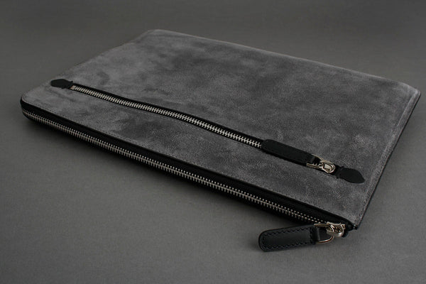 Earth/C 'Zip Folio' Suede and Leather Hand Bag for MacBook 13 inch & 14 inch  'CONCRETE'