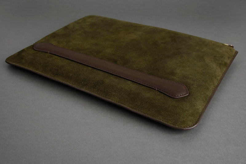 Earth/C 'Zip Folio' Suede and Leather Hand Bag for MacBook 13 inch & 14 inch  'DARK KHAKI'