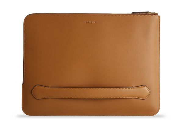 Earth/C 'Zip Folio' Leather Hand Bag for MacBook 13 inch & 14 inch  'SADDLE'