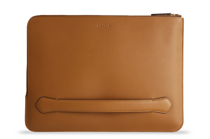 Earth/C 'Zip Folio' Leather Hand Bag for MacBook 13 inch & 14 inch  'SADDLE'