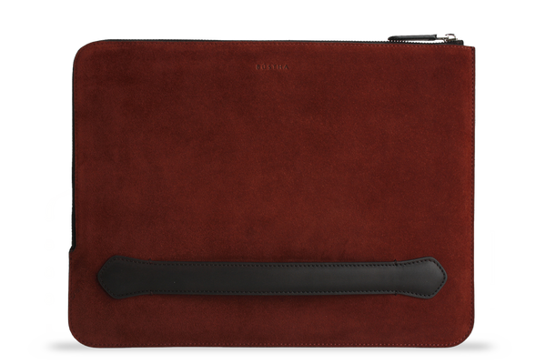 Earth/C 'Zip Folio' Suede and Leather Hand Bag for MacBook 13 inch & 14 inch  'MAROON'