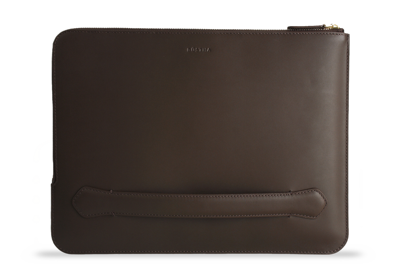 Earth/C 'Zip Folio' Leather Hand Bag for MacBook 13 inch & 14 inch  'MOCHA'