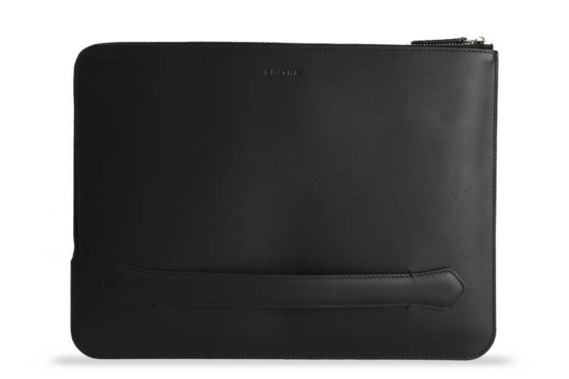 Earth/C 'Zip Folio' Leather Hand Bag for MacBook 13 inch & 14 inch  'NOIR'