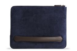 Earth/C 'Zip Folio' Suede and Leather Hand Bag for MacBook 13 inch & 14 inch    'NAVY'