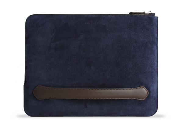 Earth/C 'Zip Folio' Suede and Leather Hand Bag for MacBook 13 inch & 14 inch    'NAVY'