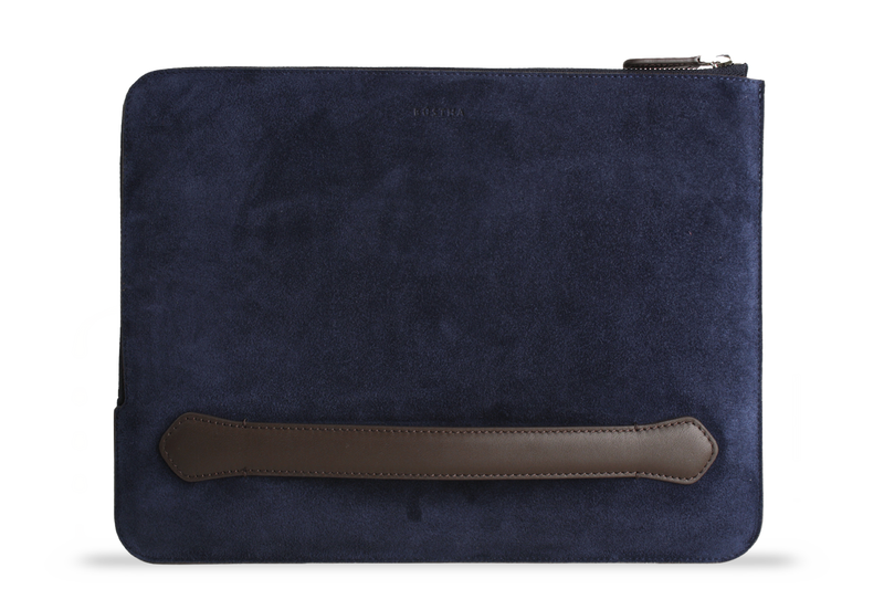 Earth/C 'Zip Folio' Suede and Leather Hand Bag for MacBook 13 inch & 14 inch    'NAVY'