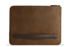 Earth/C 'Zip Folio' Crazy Horse Leather Hand Bag for MacBook 13 inch & 14 inch  'RUSTY BROWN'