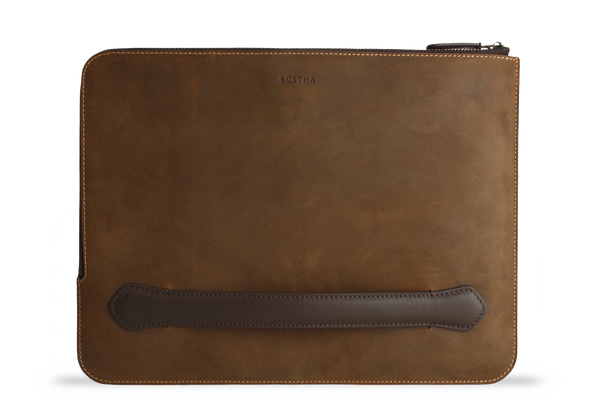 Earth/C 'Zip Folio' Crazy Horse Leather Hand Bag for MacBook 13 inch & 14 inch  'RUSTY BROWN'