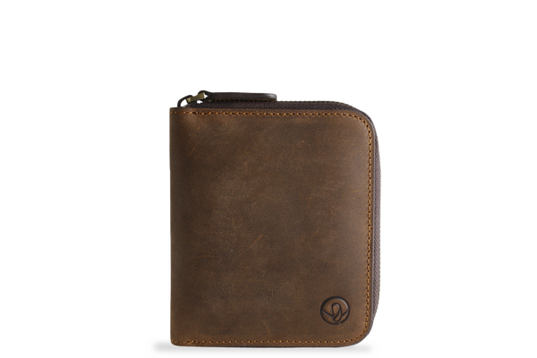 Earth/C 'Zip' S Crazy Horse Leather Card Holder 'RUSTY - MOCHA'