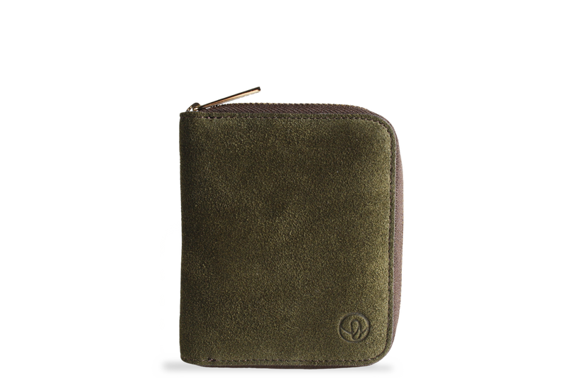 Earth/C 'Zip' S Suede Card Holder ' DARK KHAKI - SADDLE'